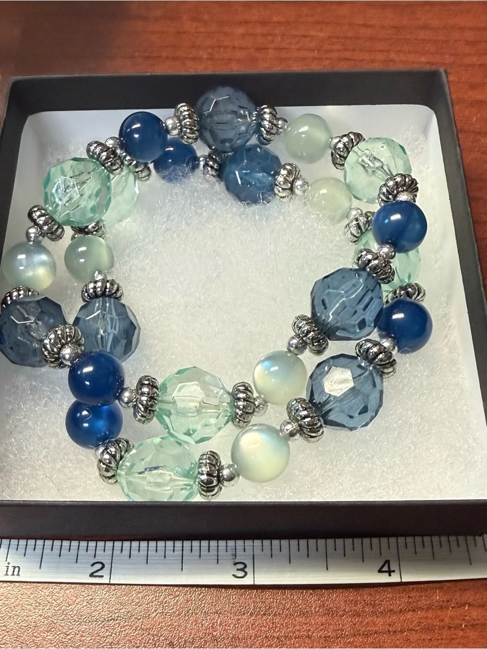 Two (2) Faceted Blue & Aqua Beaded Stretch Bracelets